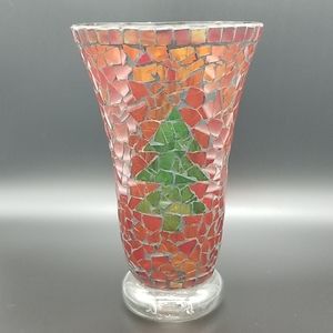 Vintage Red and Green Mosaic Tree Holiday Vase